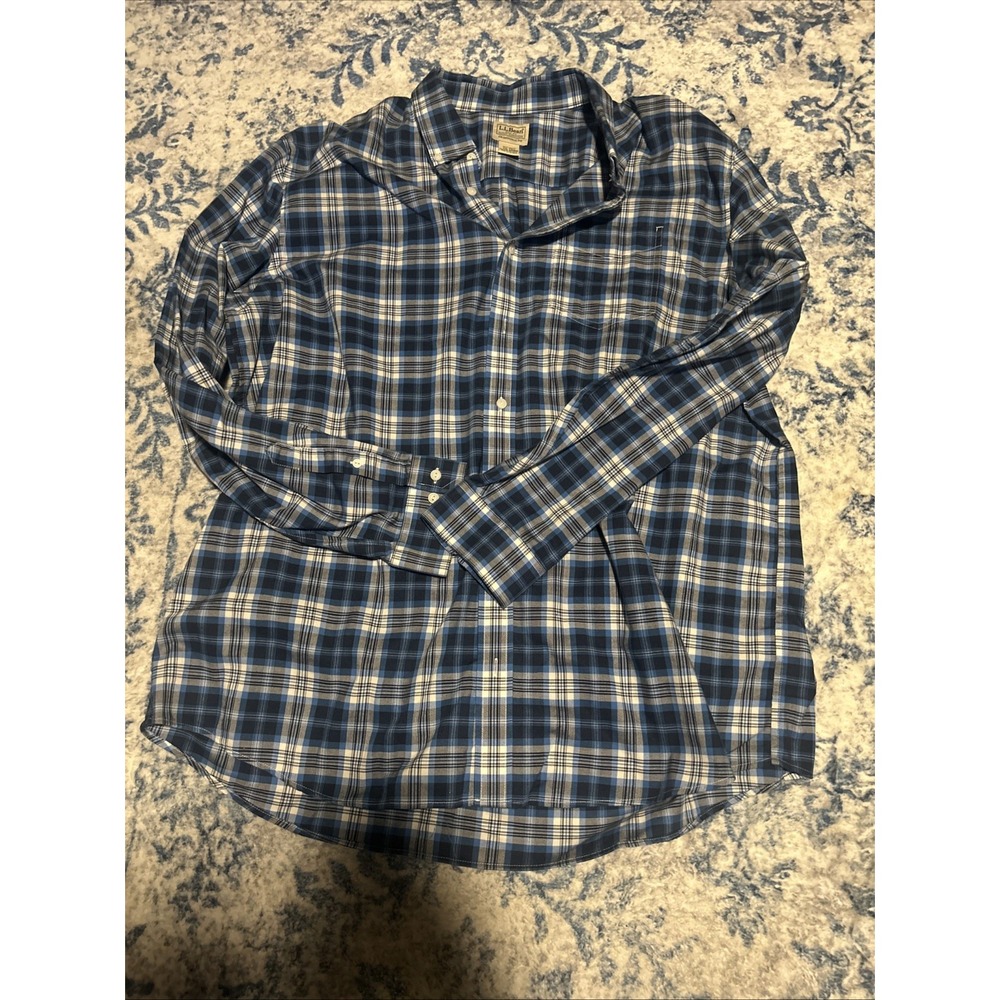 LL Bean Shirt XXL Tall Long Sleeve Button Down Shirt Plaid Traditional Fit